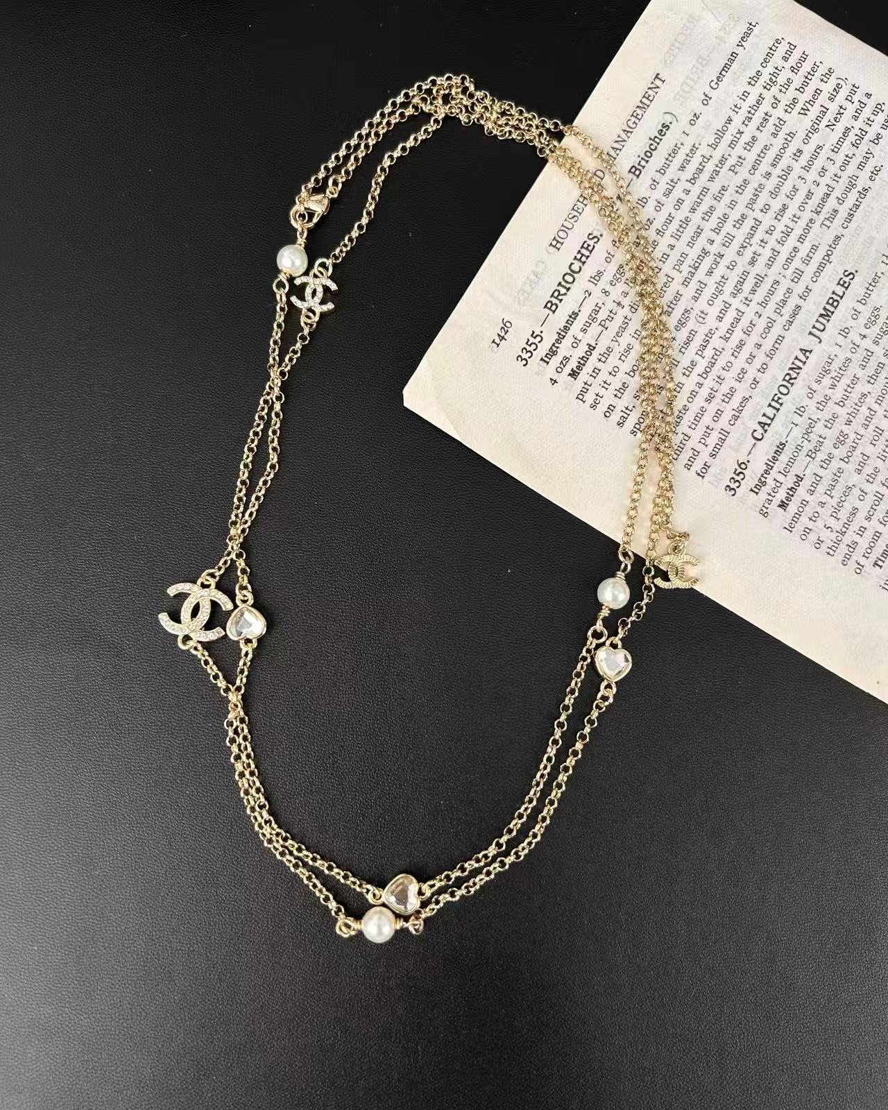 Chanel 샤넬 하트 진주 더블 C 체인 네크리스 목걸이