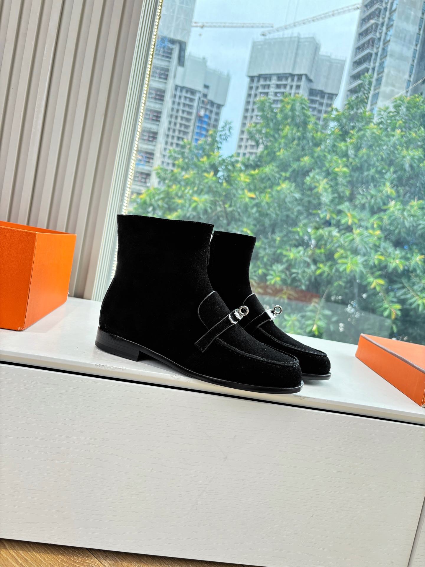 Hermes 에르메스 Kelly 버클 빈티지 플랫 앵클부츠 신발