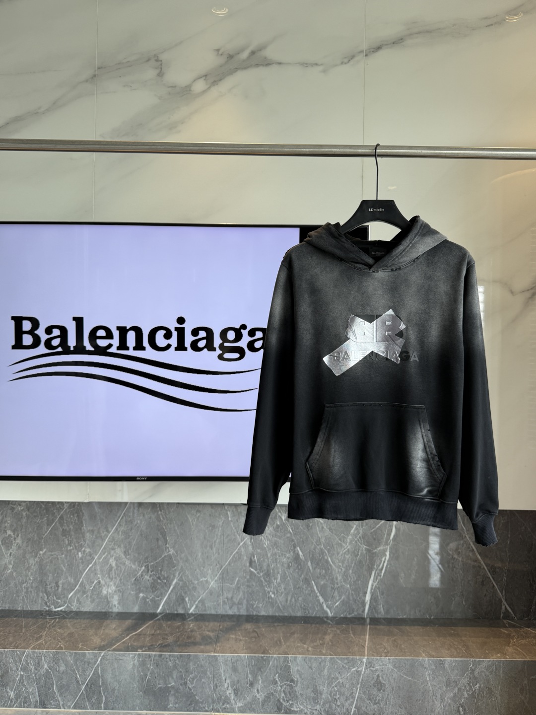 Balenciaga 발렌시아가 더블B 로고 테이프 후드티 의류