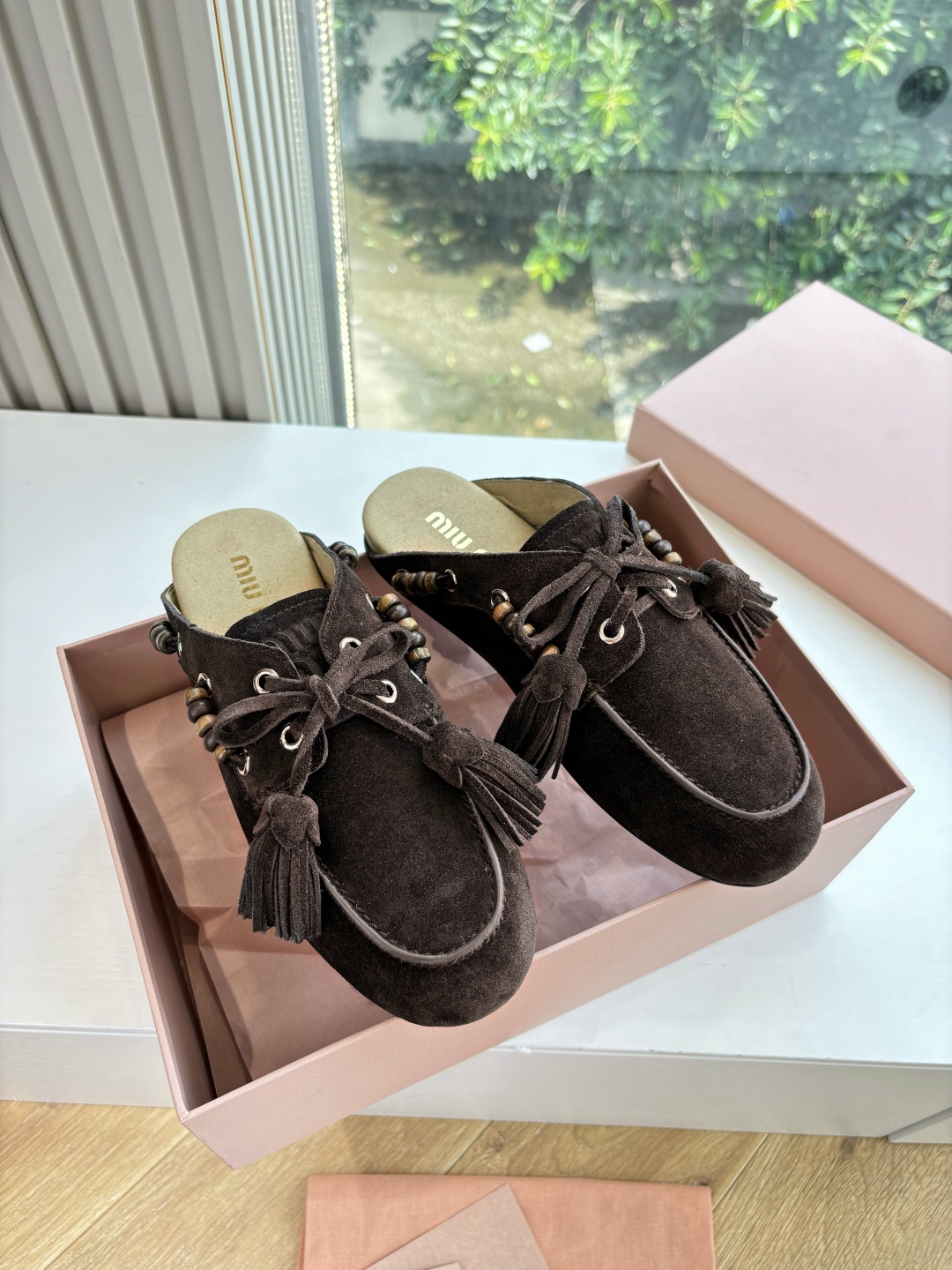 MiuMiu 미우미우 데크 슈즈 (스웨이드 보트 슈즈) 뮬 신발