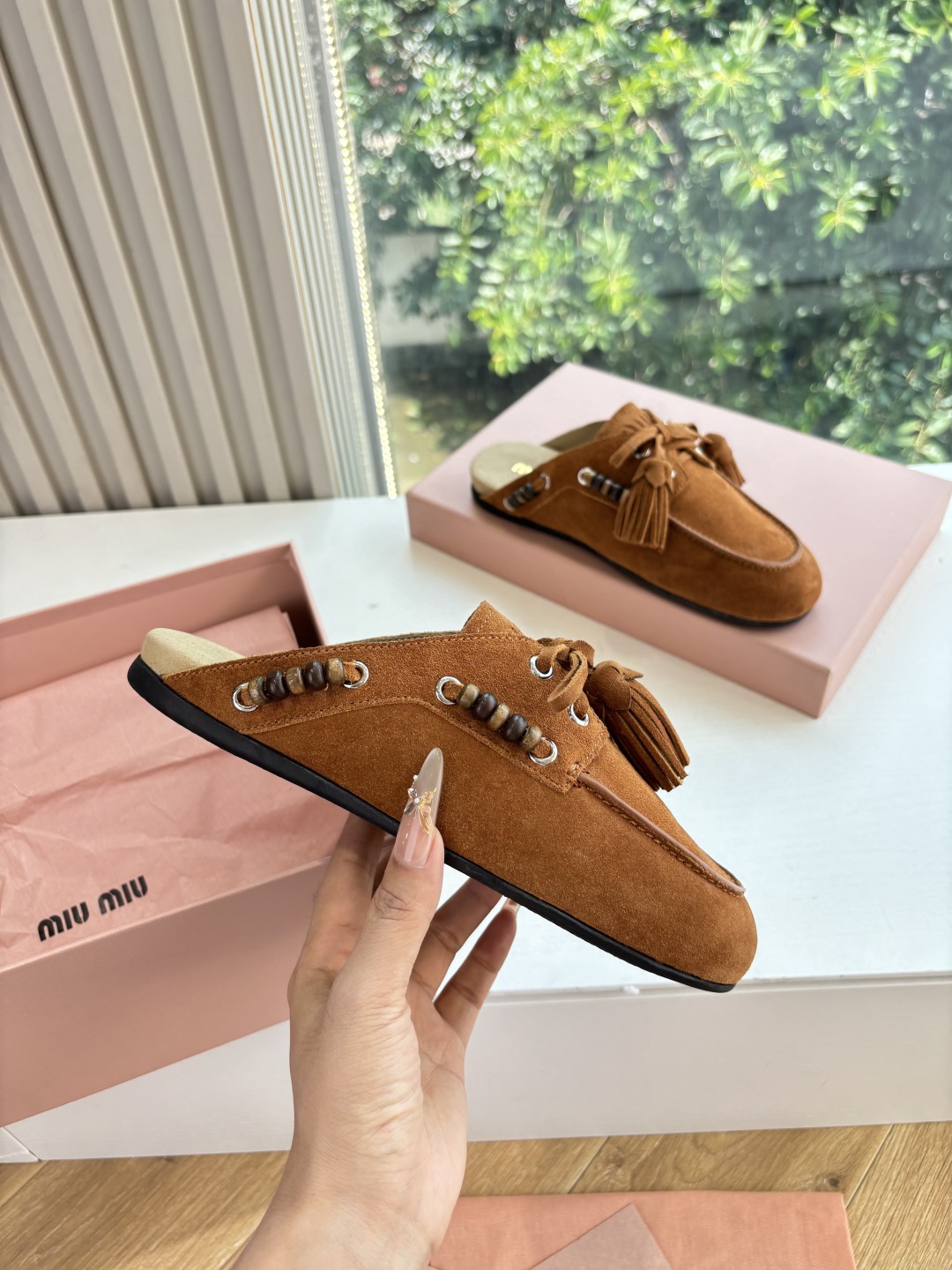 MiuMiu 미우미우 데크 슈즈 (스웨이드 보트 슈즈) 뮬 신발