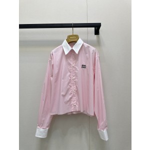 MiuMiu 미우미우 로고 자수 크롭 긴팔 셔츠 의류
