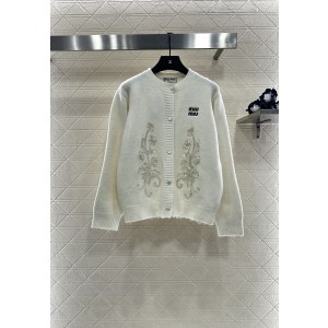 MiuMiu 미우미우 라운드넥 자수 스팽글 니트 가디건 의류