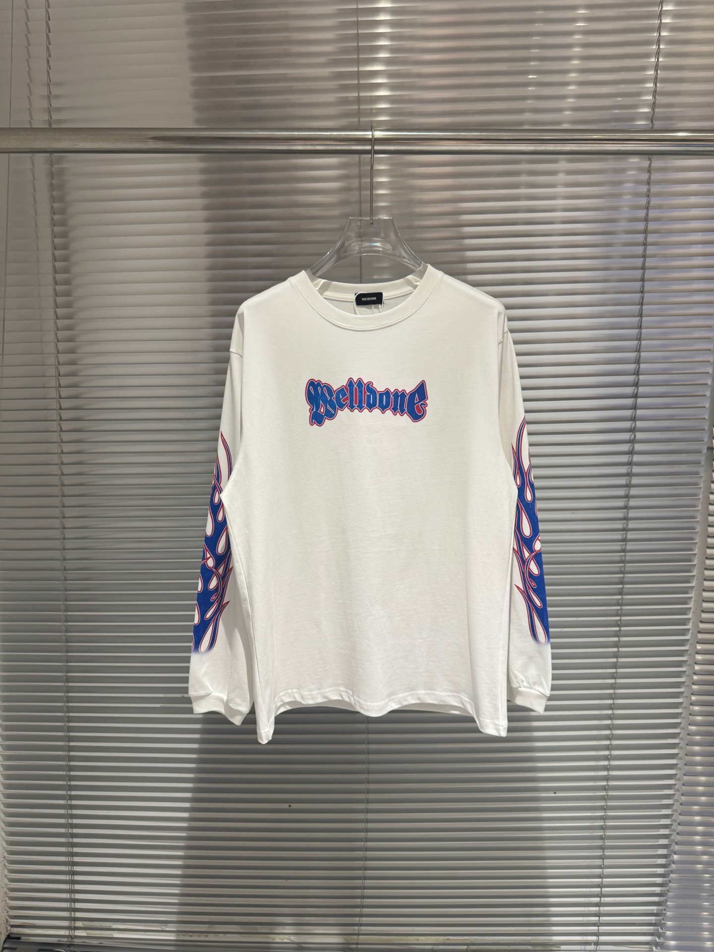 WE11DONE 웰던 블루 플레임 로고 프린트 롱슬리브 긴팔 티셔츠 의류