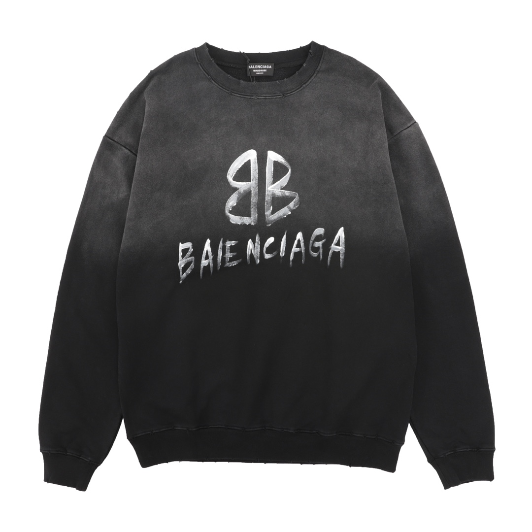 Balenciaga 발렌시아가 그라데이션 워싱 데미지 스케치 라운드넥 후드티 의류