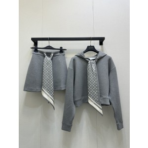 LV 루이비통 후드 티셔츠 상의 + 스커트 치마 세트 의류