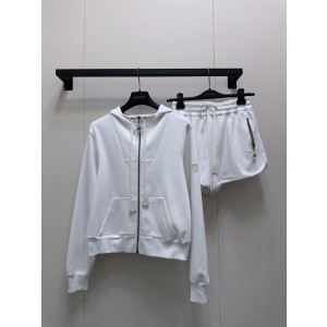 LV 루이비통 가죽 패치 후드 집업 재킷 + 팬츠 반바지 세트 의류