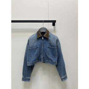 PRADA 프라다 가죽 배색 데님 재킷 의류