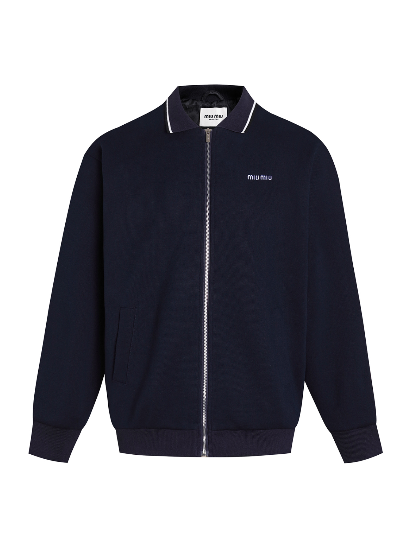 MIUMIU 미우미우 로고 자수 피케 카라 집업 자켓 재킷 의류