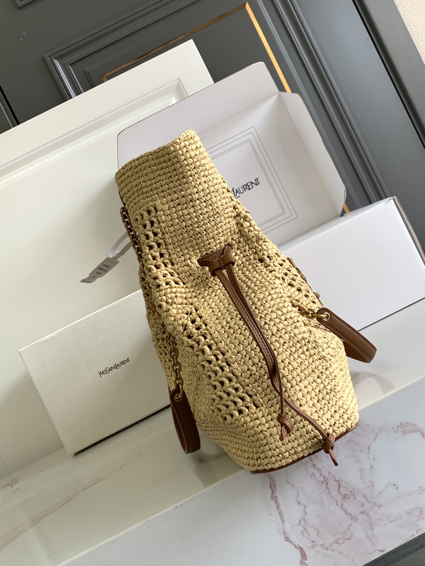 YSL JAMIE SHOPPING PP 생로랑 라피아 토트백 가방