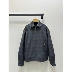 miumiu 미우미우 레터링 자수 체크 가죽 카라 자켓 재킷 의류