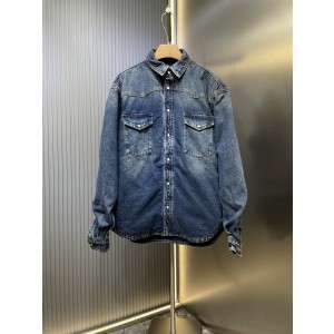 Prada 프라다 삼각 로고 데님 셔츠형 패딩 자켓 재킷 의류