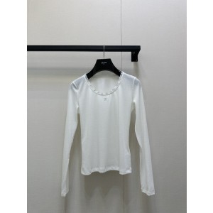 Celine 셀린느 화이트 레이스 긴팔 탑 상의 의류