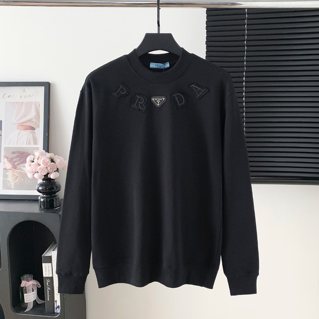 Prada 프라다 대형 로고 자수 라운드넥 맨투맨 티셔츠 의류