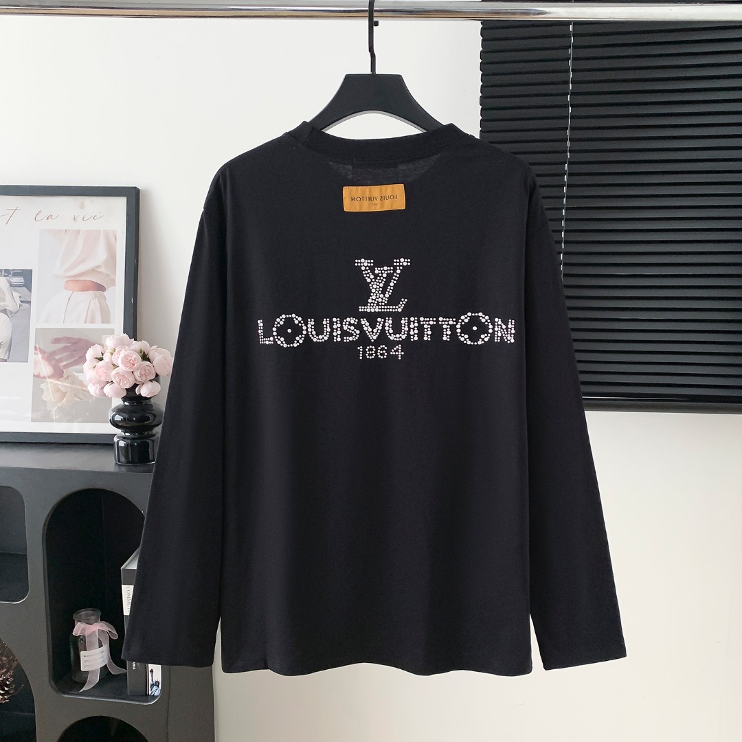 LV 루이비통 원형 로고 스팽글 레터링 긴팔 티셔츠 의류