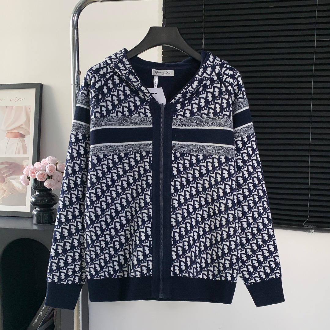 DIOR CD 디올 풀로고 자카드 후드 집업 자켓 재킷 의류