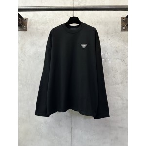 Prada 프라다 가죽 로고 라벨 크루넥 긴팔 티셔츠 의류