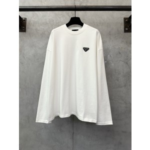 Prada 프라다 가죽 로고 라벨 크루넥 긴팔 티셔츠 의류