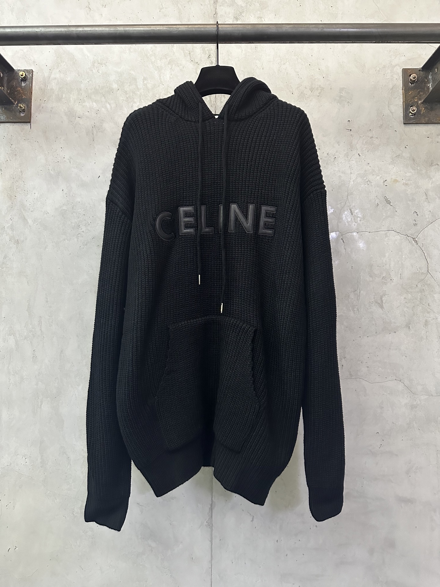 CELINE 셀린느 가죽 패치 자수 울 후드 스웨터 의류