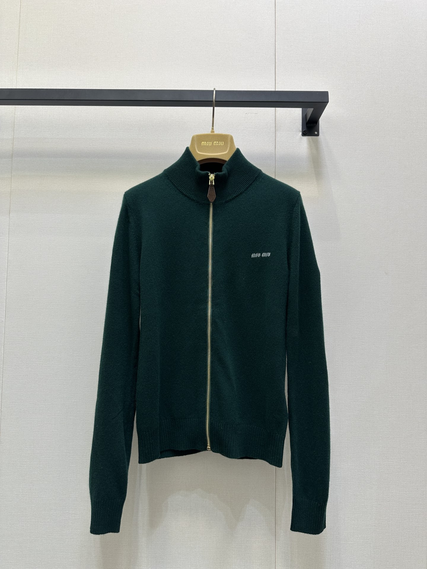 miumiu 미우미우 딥그린 니트 집업 하이넥 울 가디건 자켓 의류