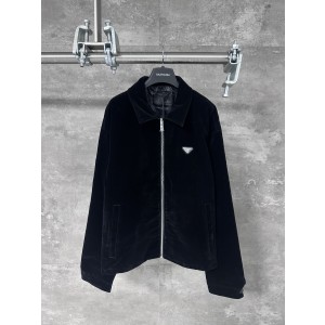 PRADA 프라다 벨벳 블랙 삼각 로고 자켓 재킷 의류