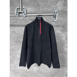 Prada 프라다 삼각로고 스트라이프 라이딩 스타일 풀오버 하프 집업 긴팔티 의류