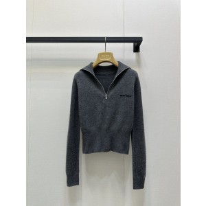 miumiu 미우미우 슬레이트 그레이 캐시미어 하프집업 니트 의류