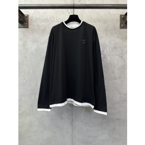 PRADA 프라다 로고 패브릭 라벨 레이어드 긴팔 티셔츠 의류