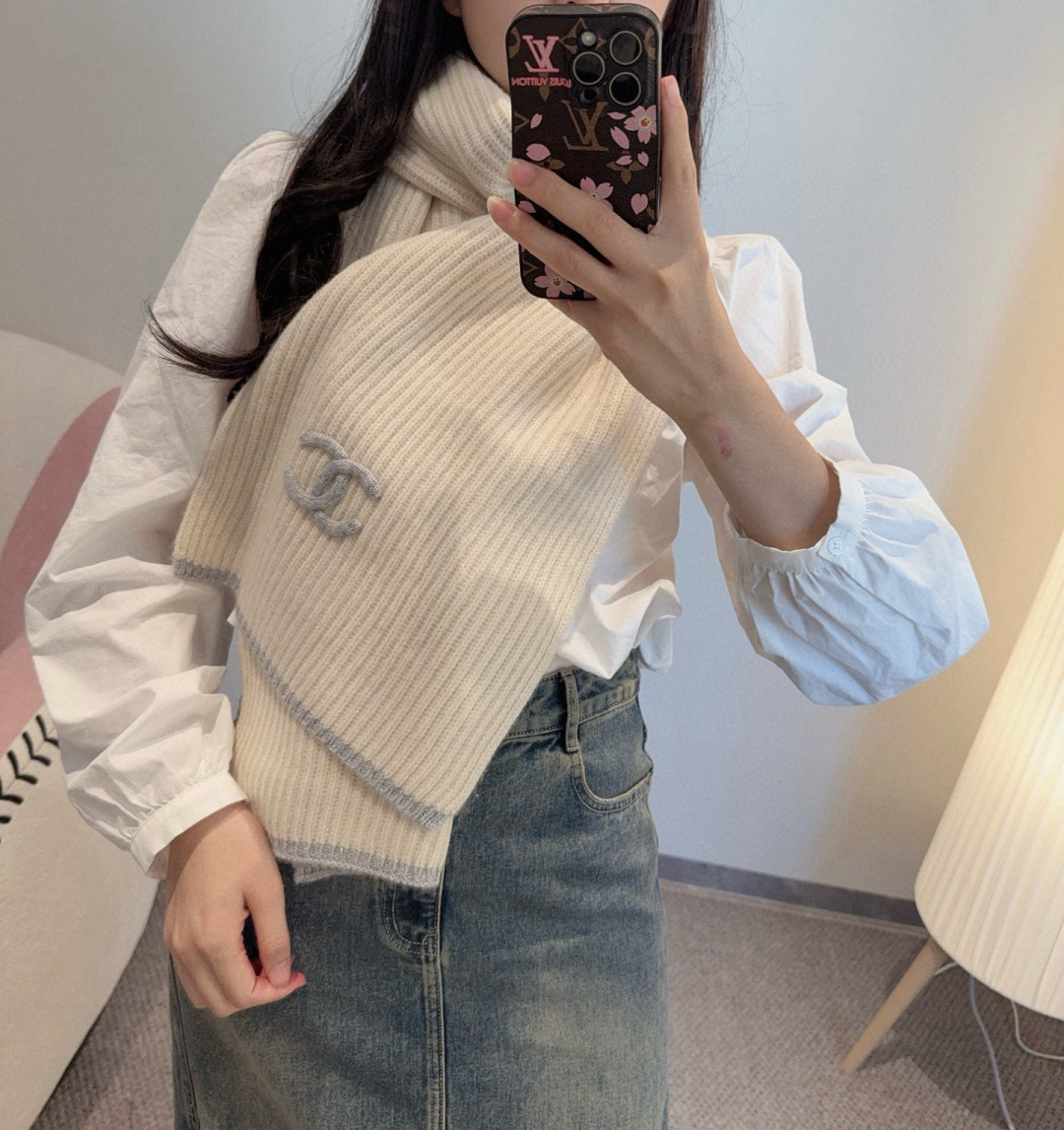 Chanel 샤넬 자수 캐시미어 머플러 목도리