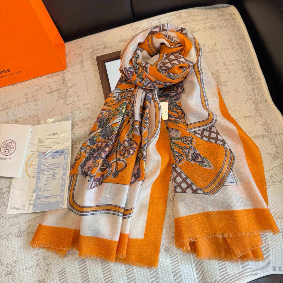 Louis Vuitton LV 루이비통 실버사 실크 울 스카프 머플러 목도리