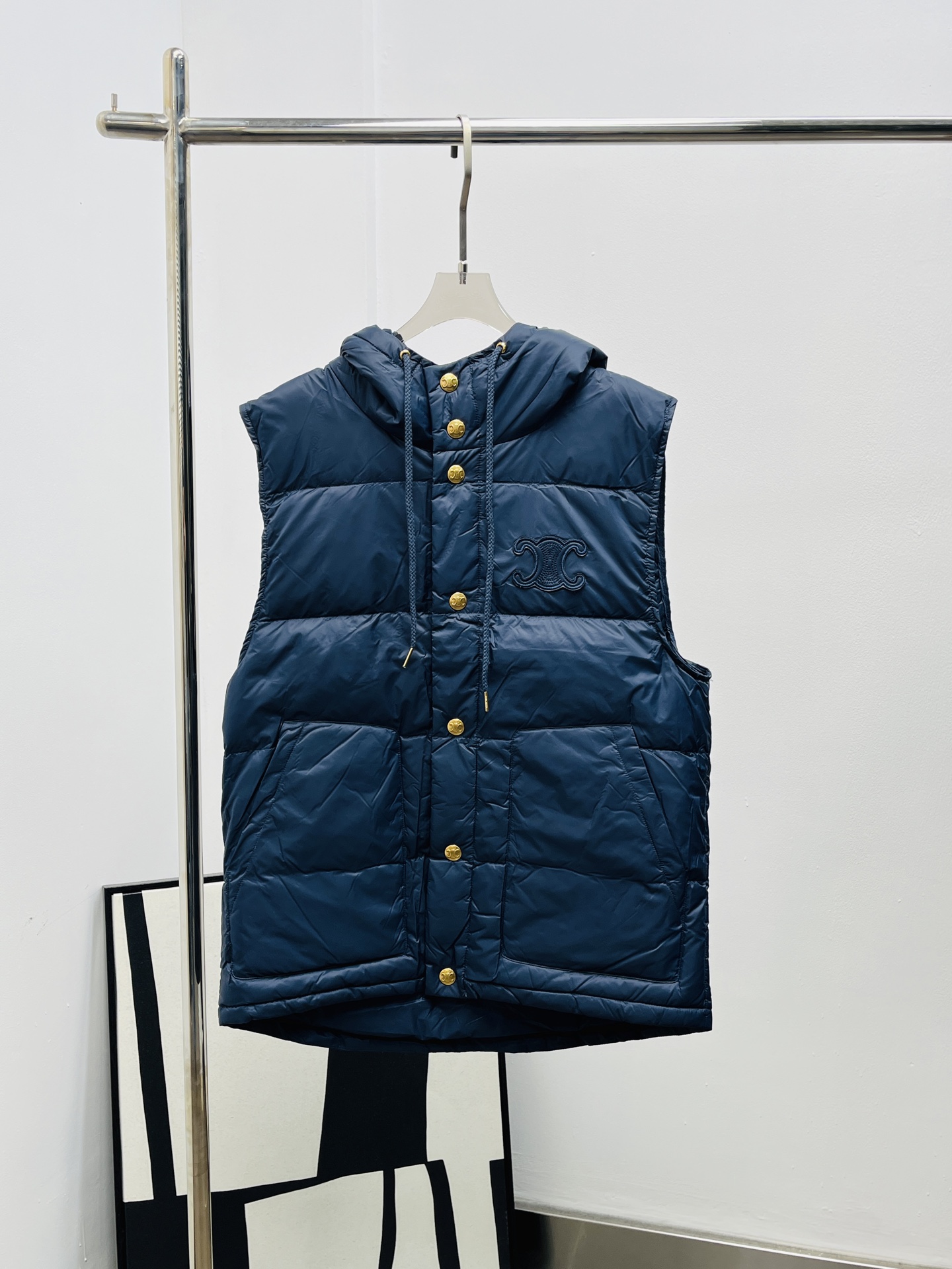 Celine 셀린느 아케이드 싱글버튼 후드 다운 재킷 조끼 베스트 의류