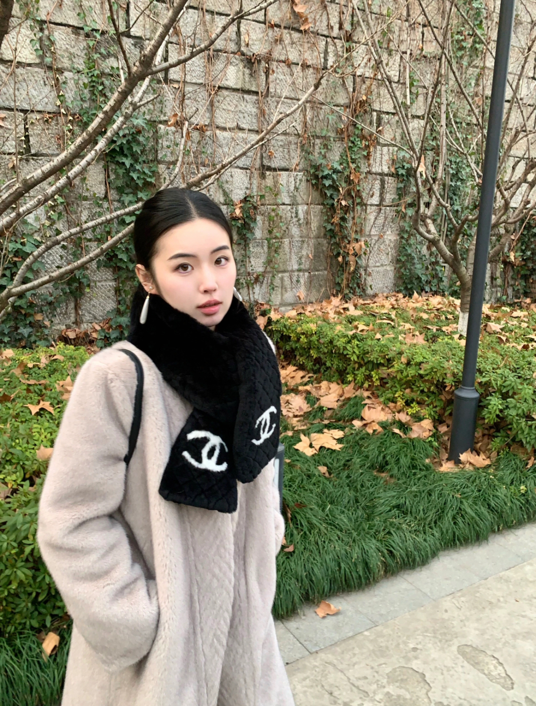 Chanel 샤넬 퍼 캐시미어 머플러 목도리