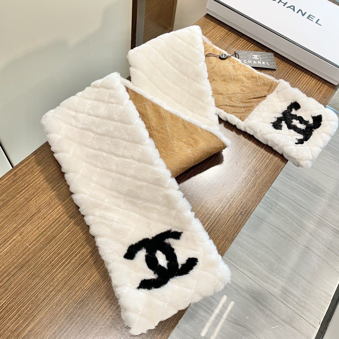 Chanel 샤넬 퍼 캐시미어 머플러 목도리