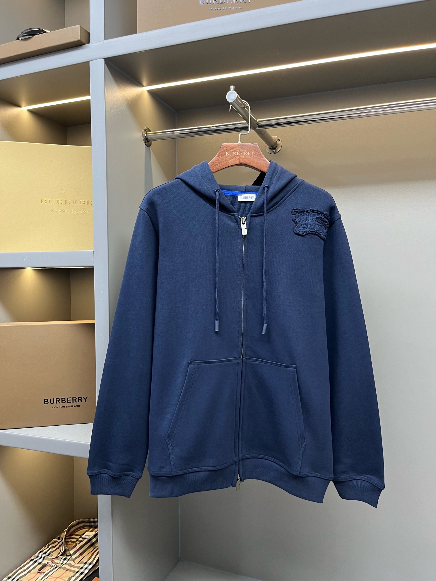 Burberry BBR 버버리 기수 자수 코튼 지퍼 후드 집업 자켓 재킷 스웨트셔츠 의류