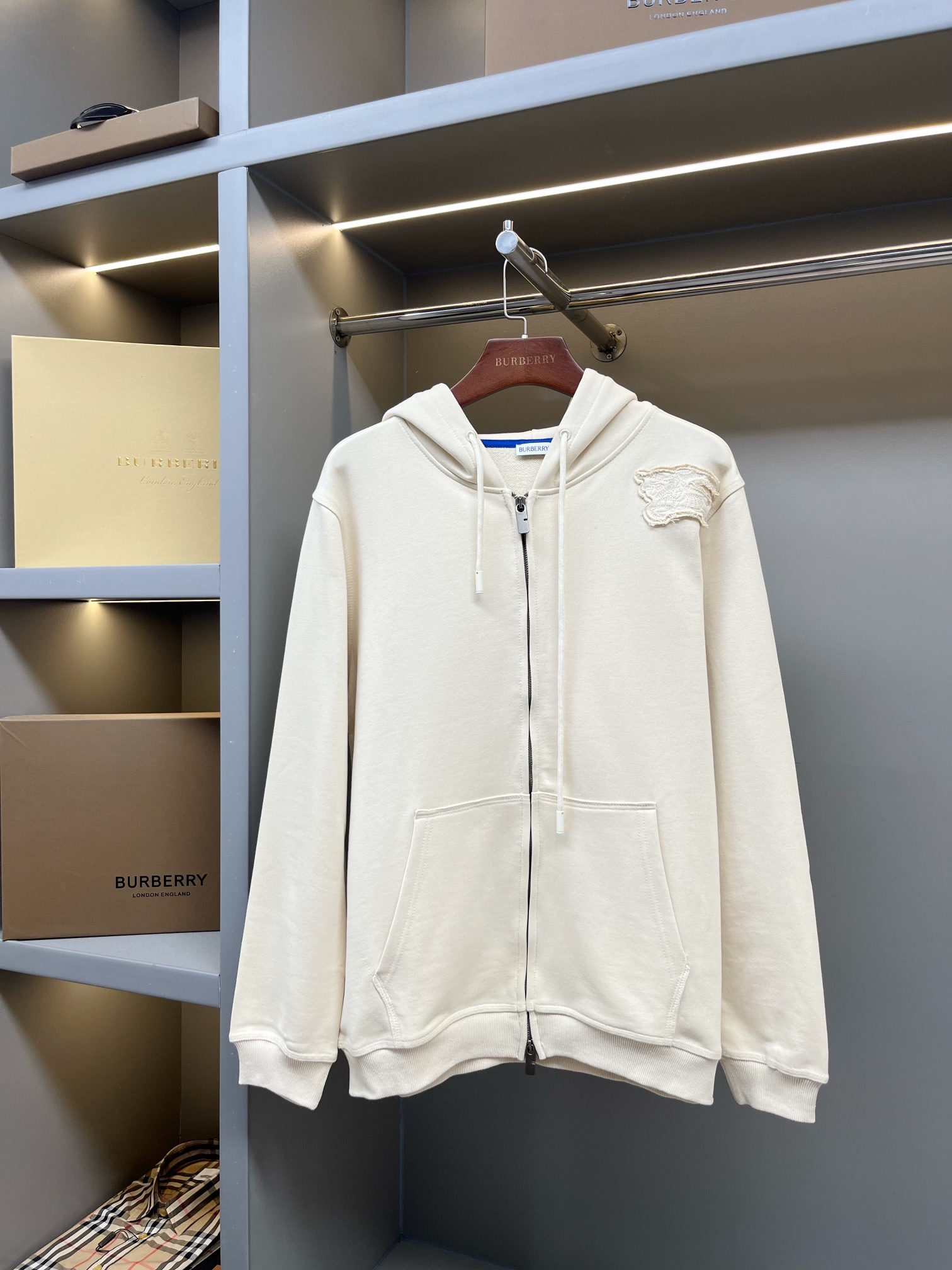 Burberry BBR 버버리 기수 자수 코튼 지퍼 후드 집업 자켓 재킷 스웨트셔츠 의류