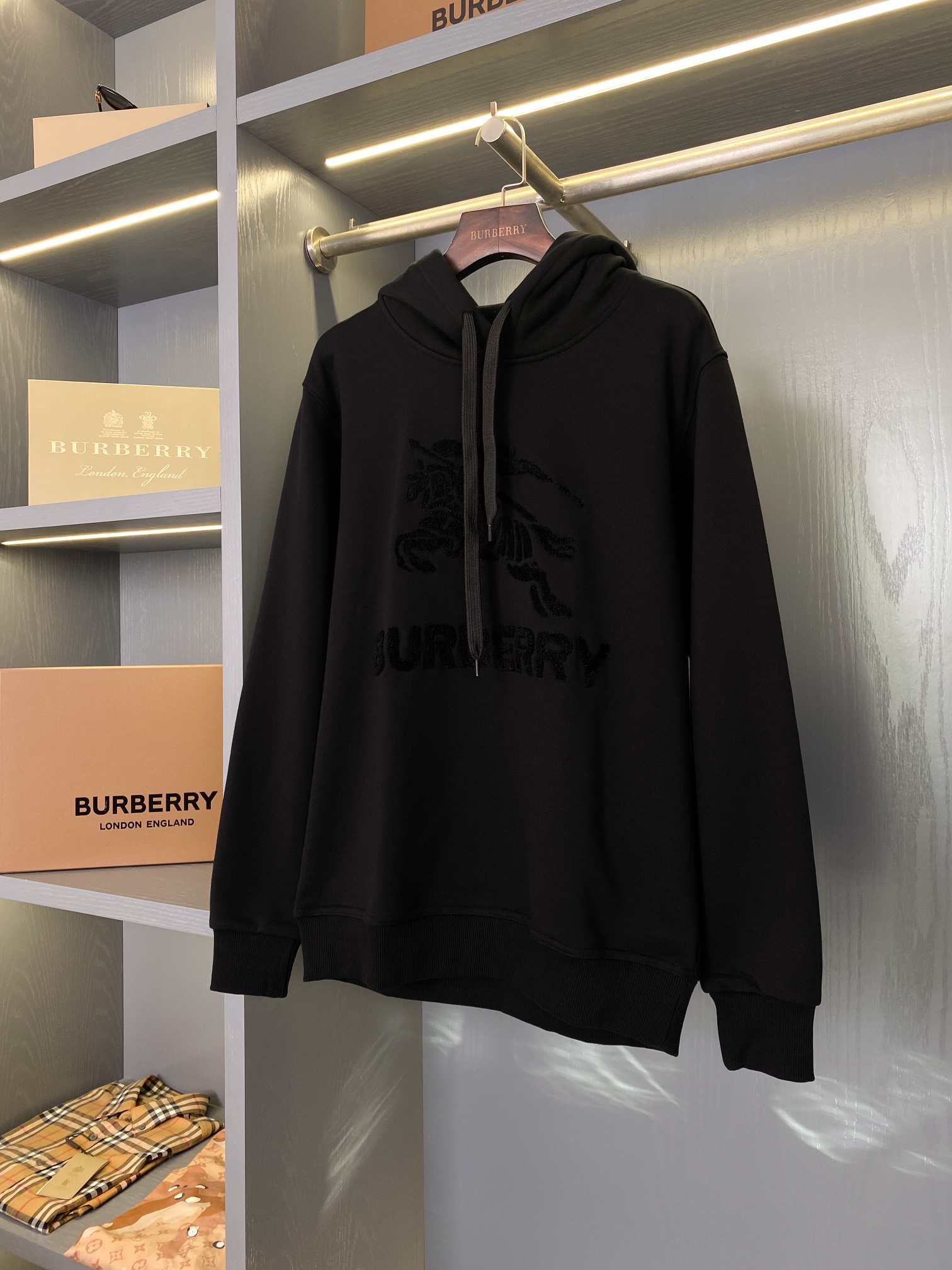 Burberry BBR 버버리기수 플록 자수 코튼 후드티 스웨트셔츠 티셔츠 의류