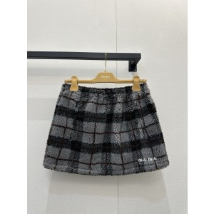 MiuMiu 미우미우 체크 플리스 울 하프 스커트 치마 의류