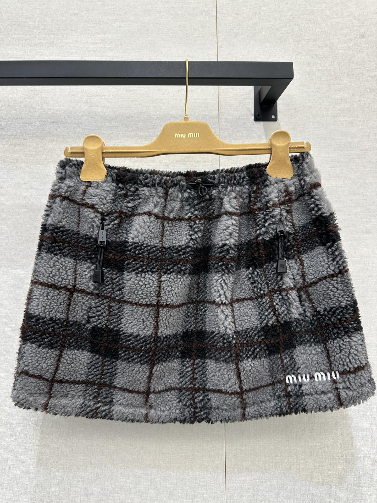 MiuMiu 미우미우 체크 플리스 울 하프 스커트 치마 의류