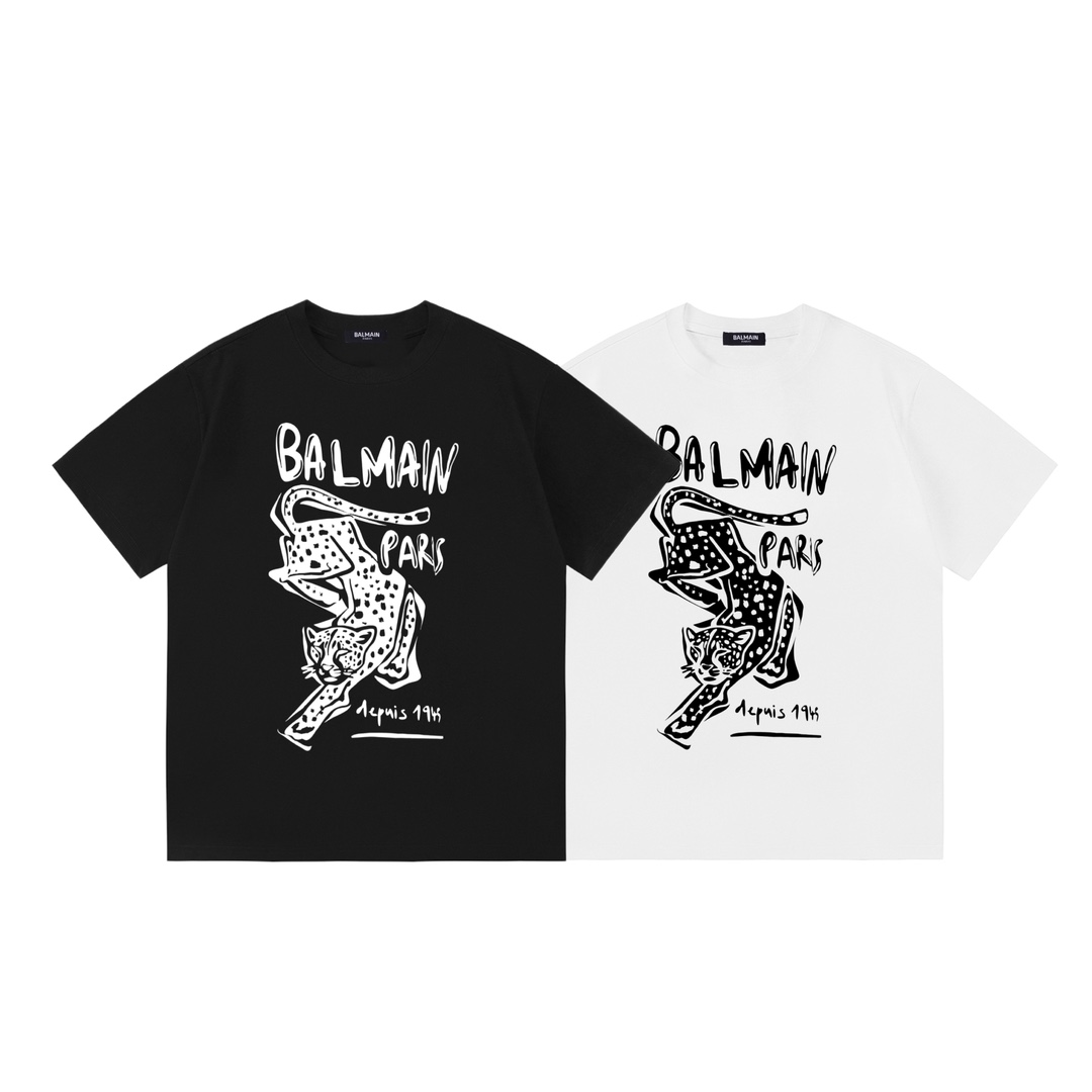 BALMAIN 2026 Early Spring 발망 레오파드 레터 로고 반팔 티셔츠 의류