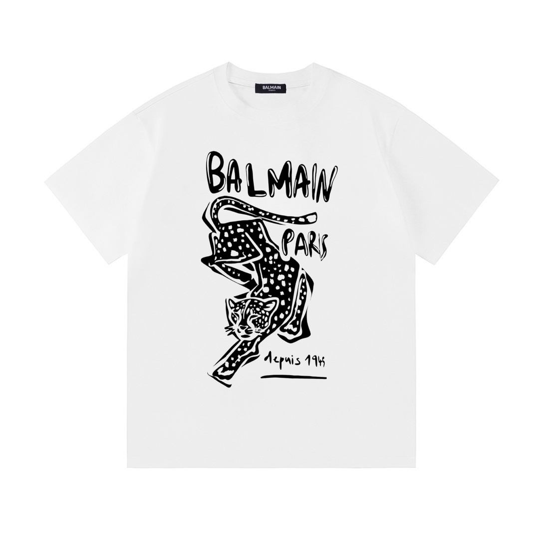 BALMAIN 2026 Early Spring 발망 레오파드 레터 로고 반팔 티셔츠 의류