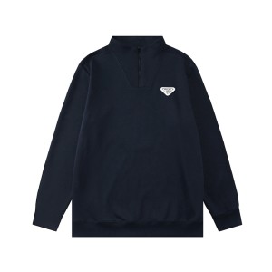 PRADA 프라다 3D 컷 스포츠 캐주얼 하이넥 반 하프 집업 맨투맨 티셔츠 의류