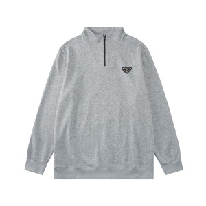 PRADA 프라다 3D 컷 스포츠 캐주얼 하이넥 반 하프 집업 맨투맨 티셔츠 의류