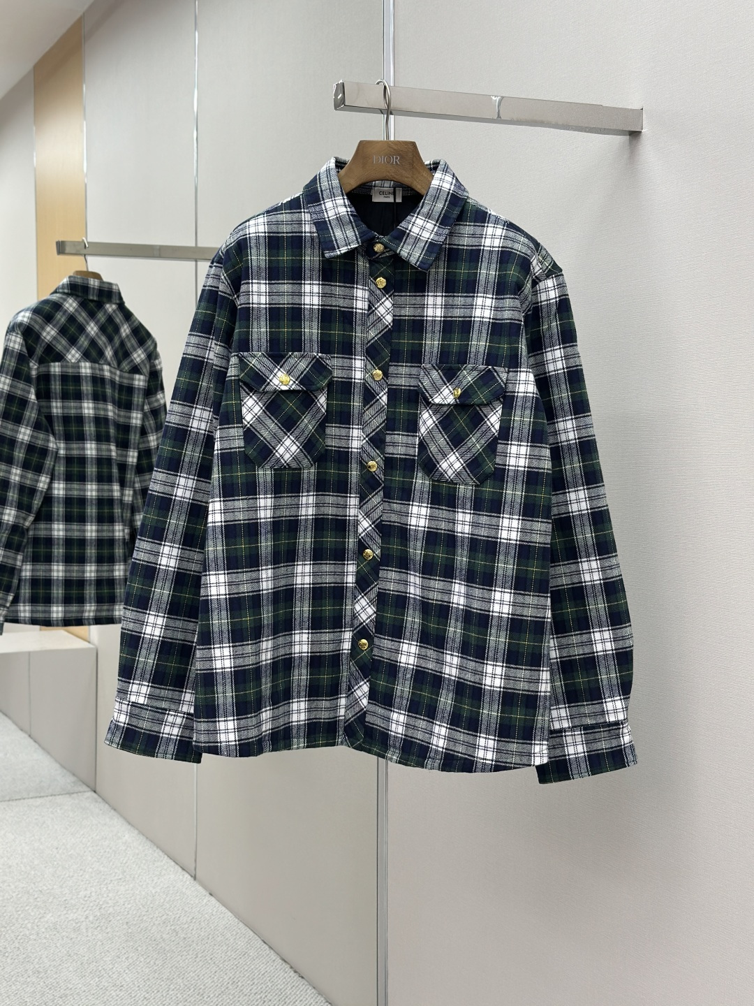 CELINE 셀린느 그린 체크 셔츠 의류