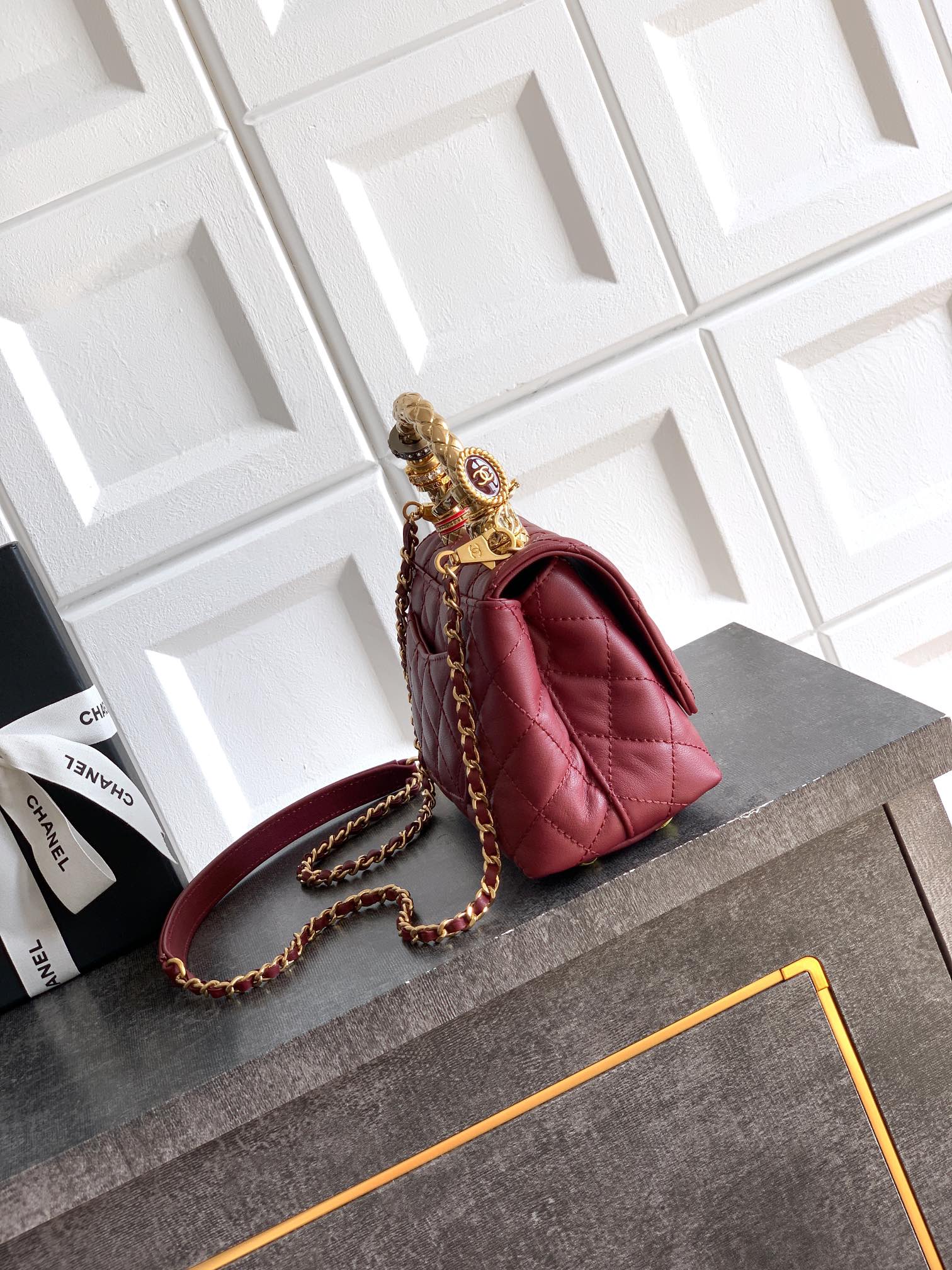 CHANEL 샤넬 금색 미니 링백 핸드백 체인백 가방 19cm