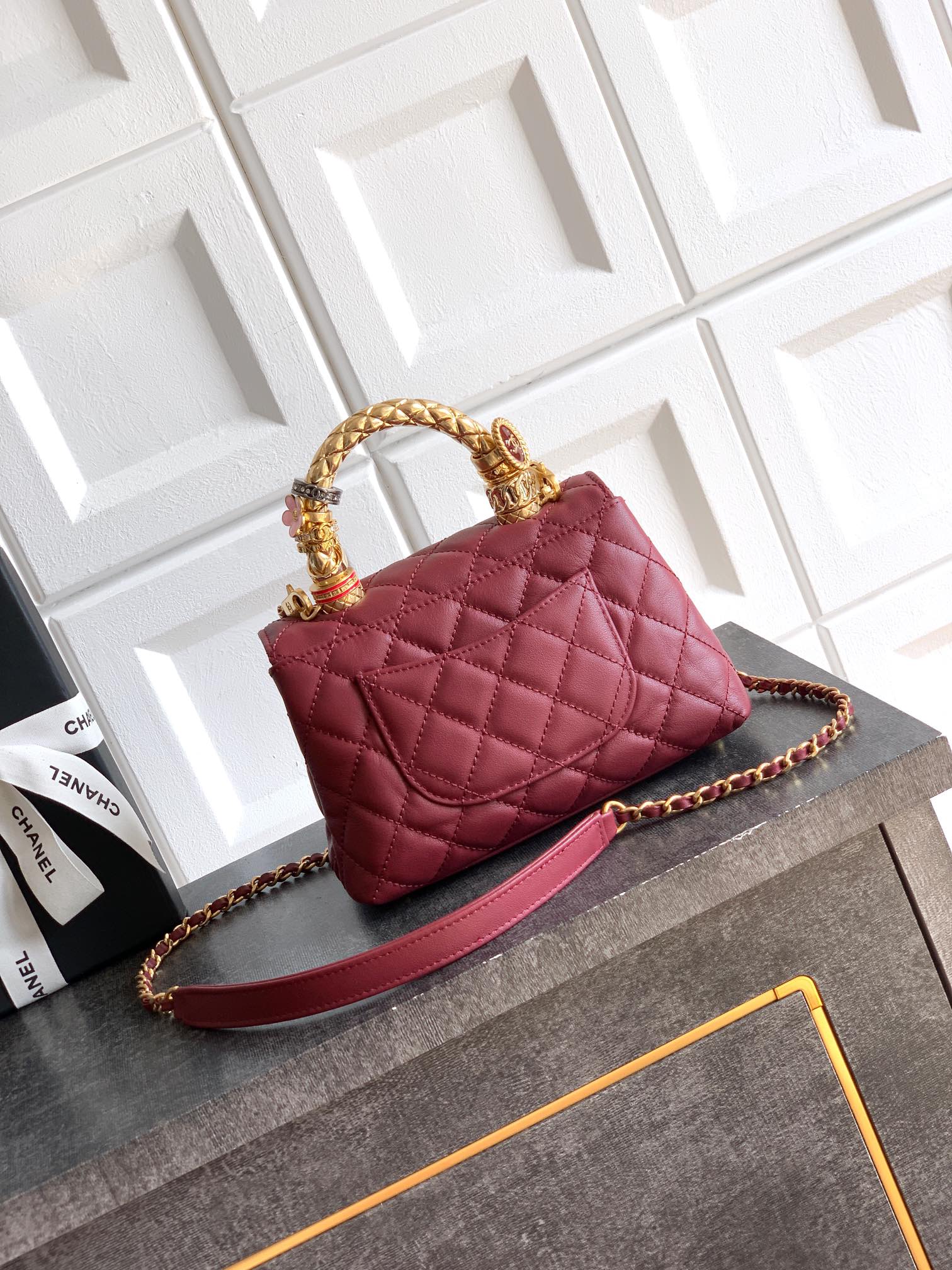 CHANEL 샤넬 금색 미니 링백 핸드백 체인백 가방 19cm