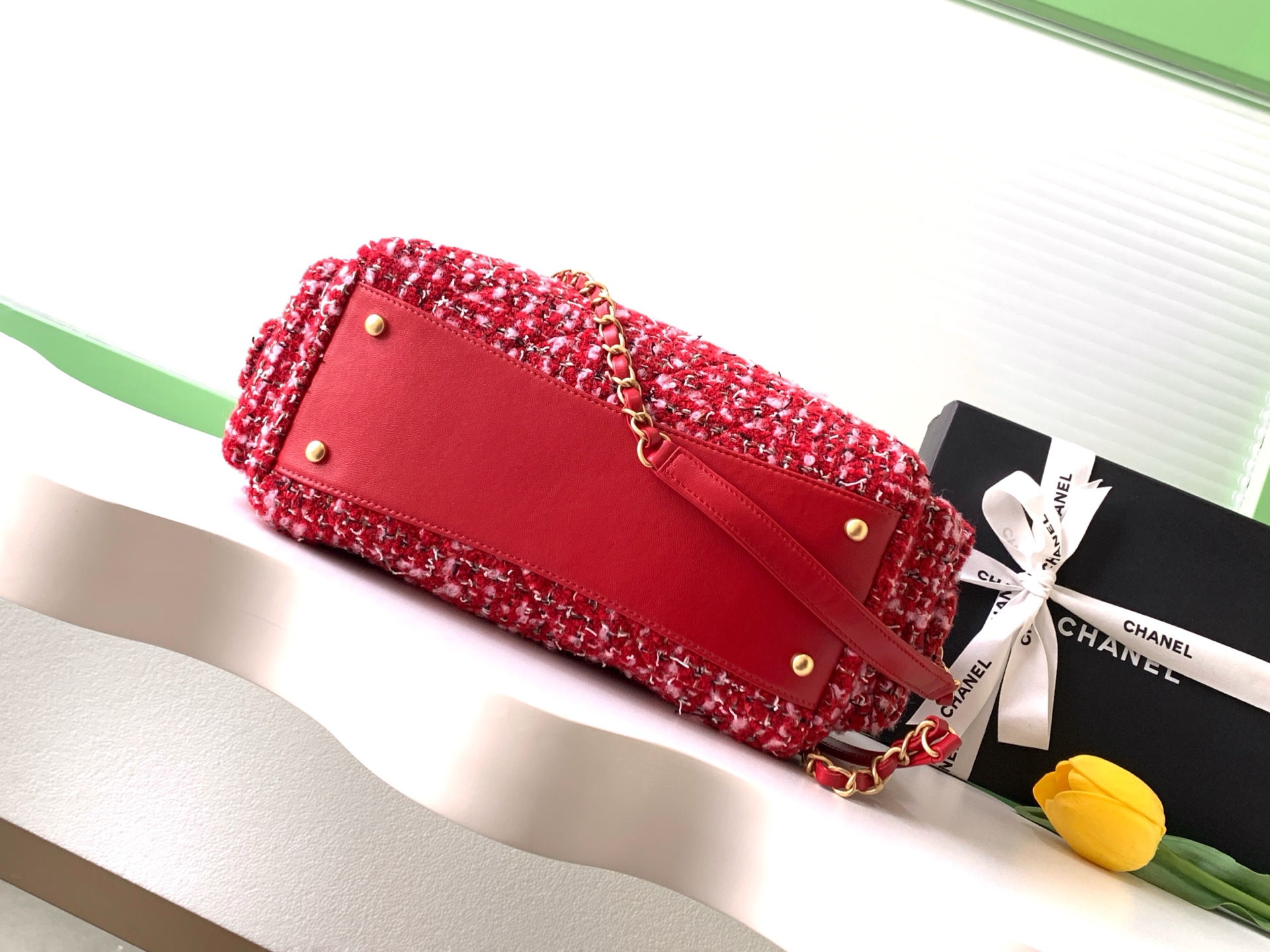 Chanel 샤넬 레드 볼링백 숄더백 가방 미디움