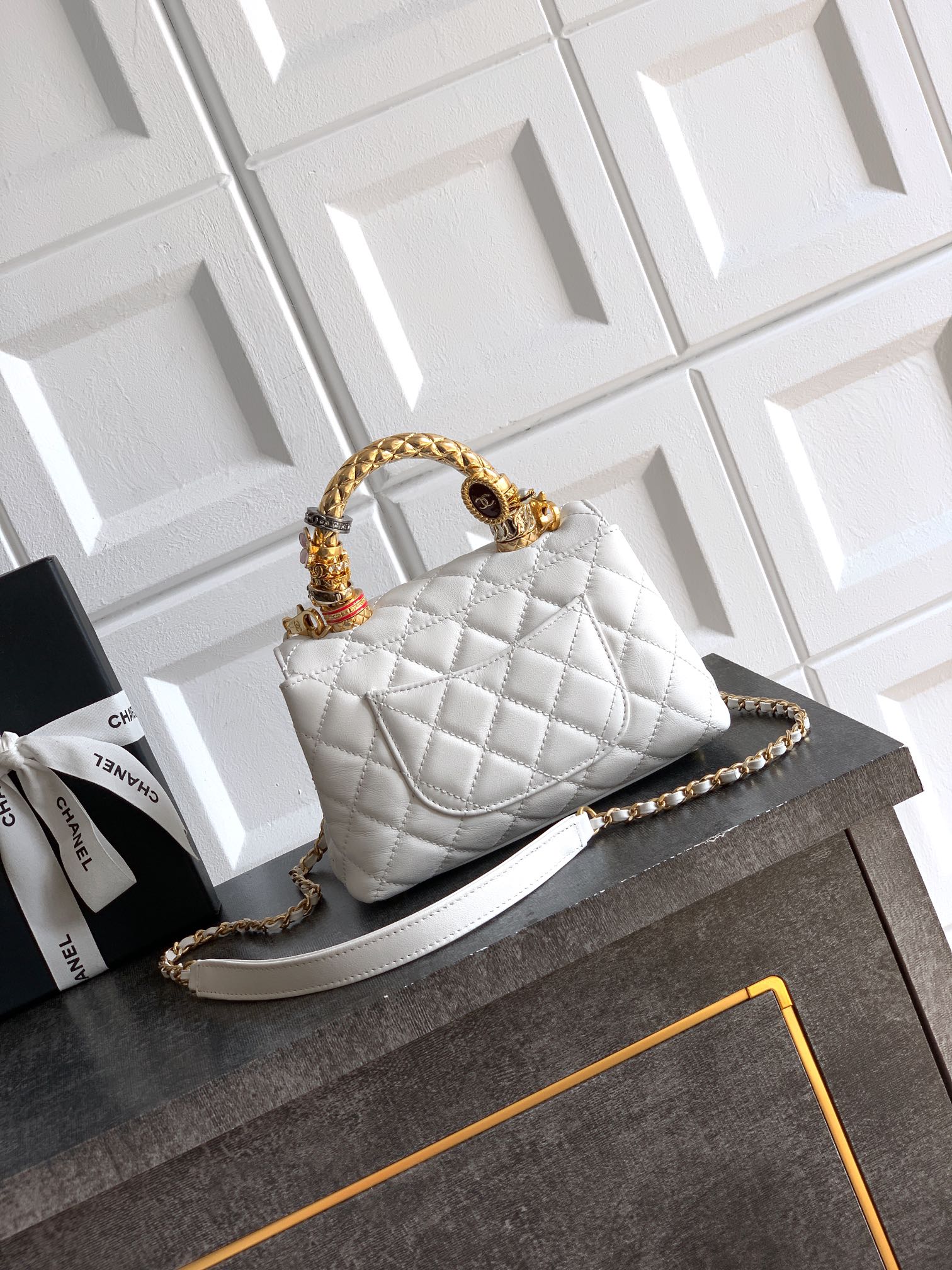 CHANEL 샤넬 금색 미니 링백 핸드백 체인백 가방 19cm