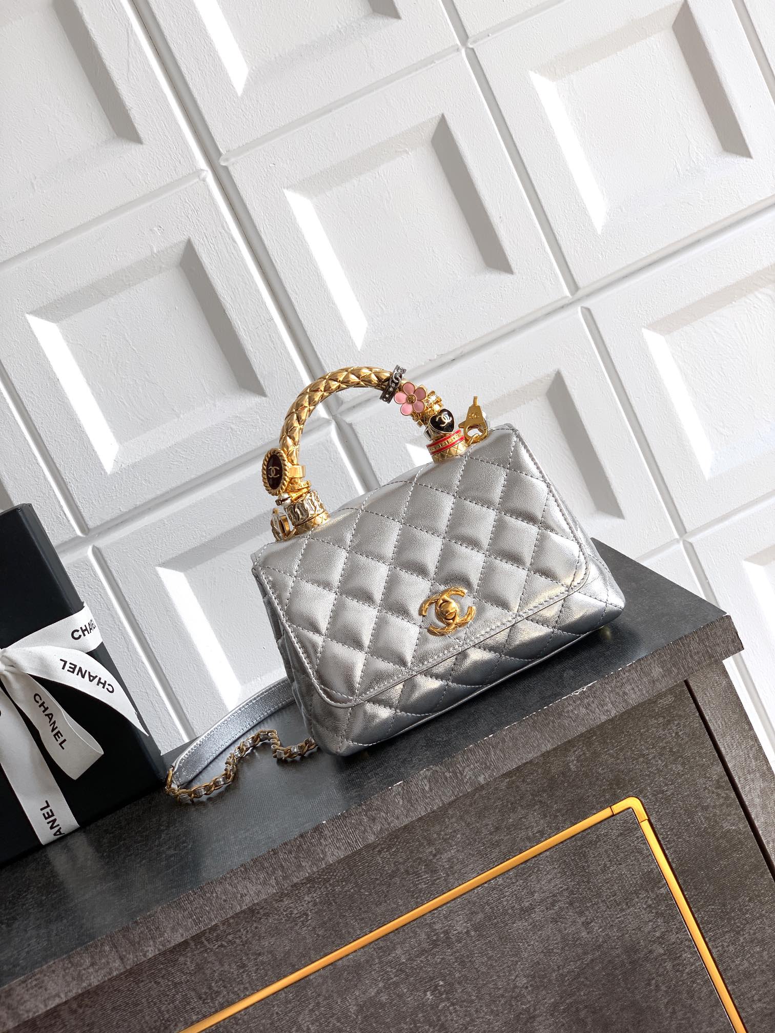 CHANEL 샤넬 금색 미니 링백 핸드백 체인백 가방 19cm