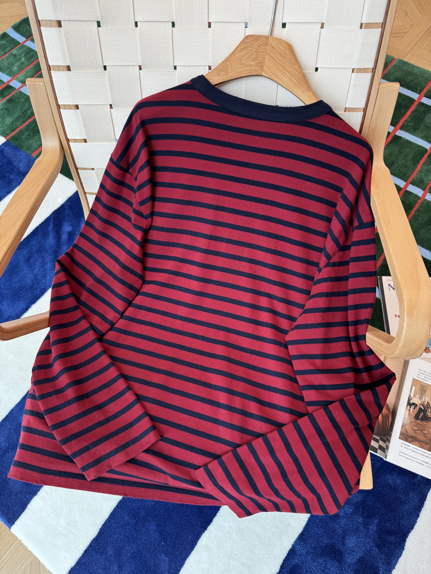 prada 프라다 로고 레드·블루 스트라이프 긴팔 티셔츠 의류