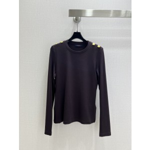 LV 루이비통 골드 버튼 라운드넥 긴팔 이너 티셔츠 의류